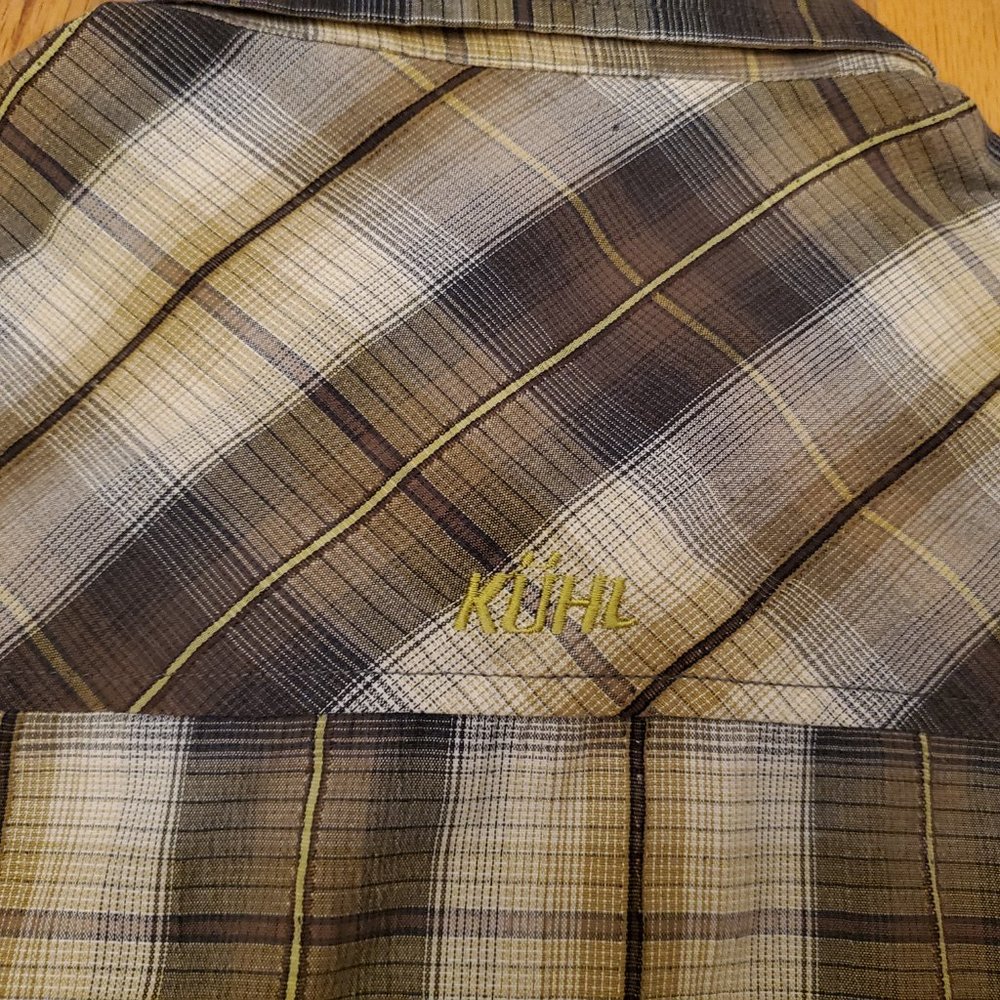 Vintage Kuhl Shirt Mens Large Earth Tone Plaid Short Sleeve Button Up Normcore - Picture 10 of 13
